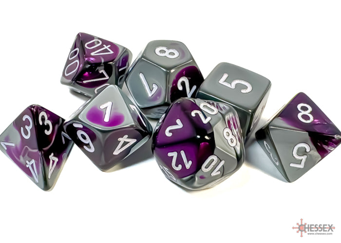 Dados Chessex Set 7 Dados Gemini Purple-steel/white Chx26432