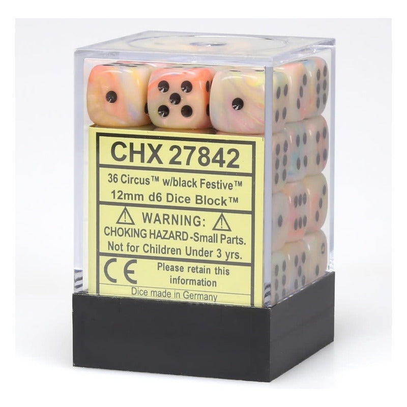 Chessex Festive Circus/black 12mm D6 Dice Set Chx27842