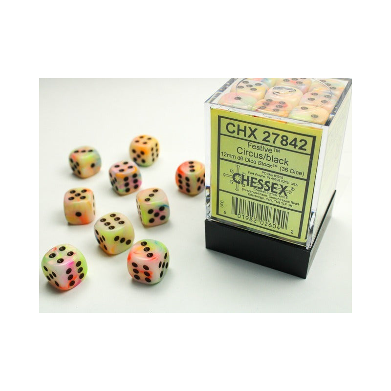 Chessex Festive Circus/black 12mm D6 Dice Set Chx27842