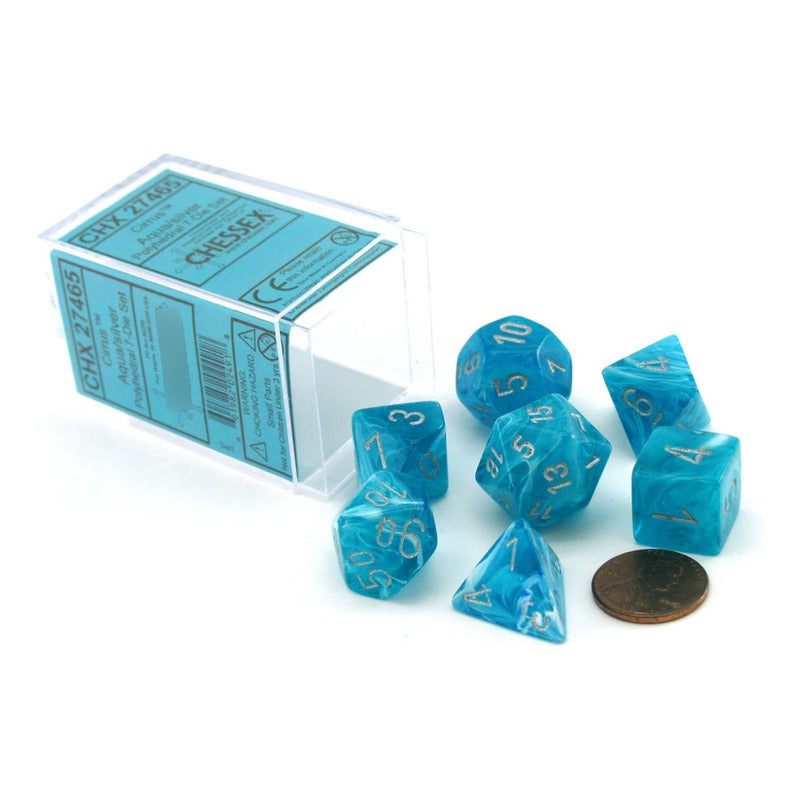 Chessex Set 7 Dados Poliédrico Cirrus Aqua/silver Chx27465
