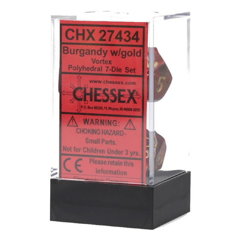 Chessex Set 7dados Poliédricos Vortex Burgundy/gold Chx27434