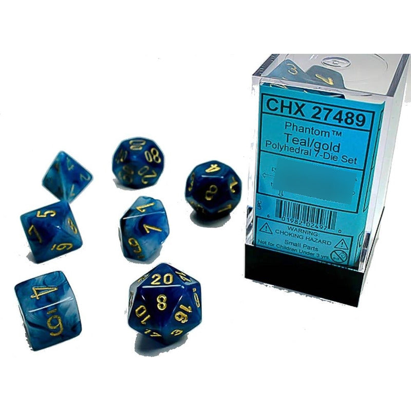 Chessex Set 7 Dados Poliédricos Phantom Teal/gold Chx27489