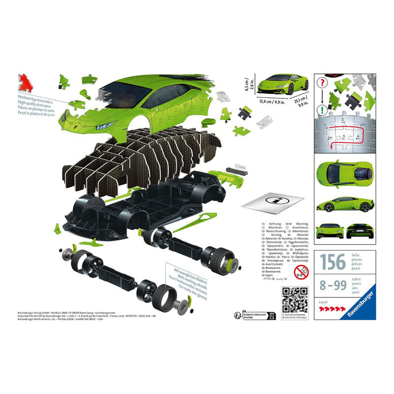 Ravensburger Rompecabezas 3d Lamborg Huracán Evo Verde 140pz