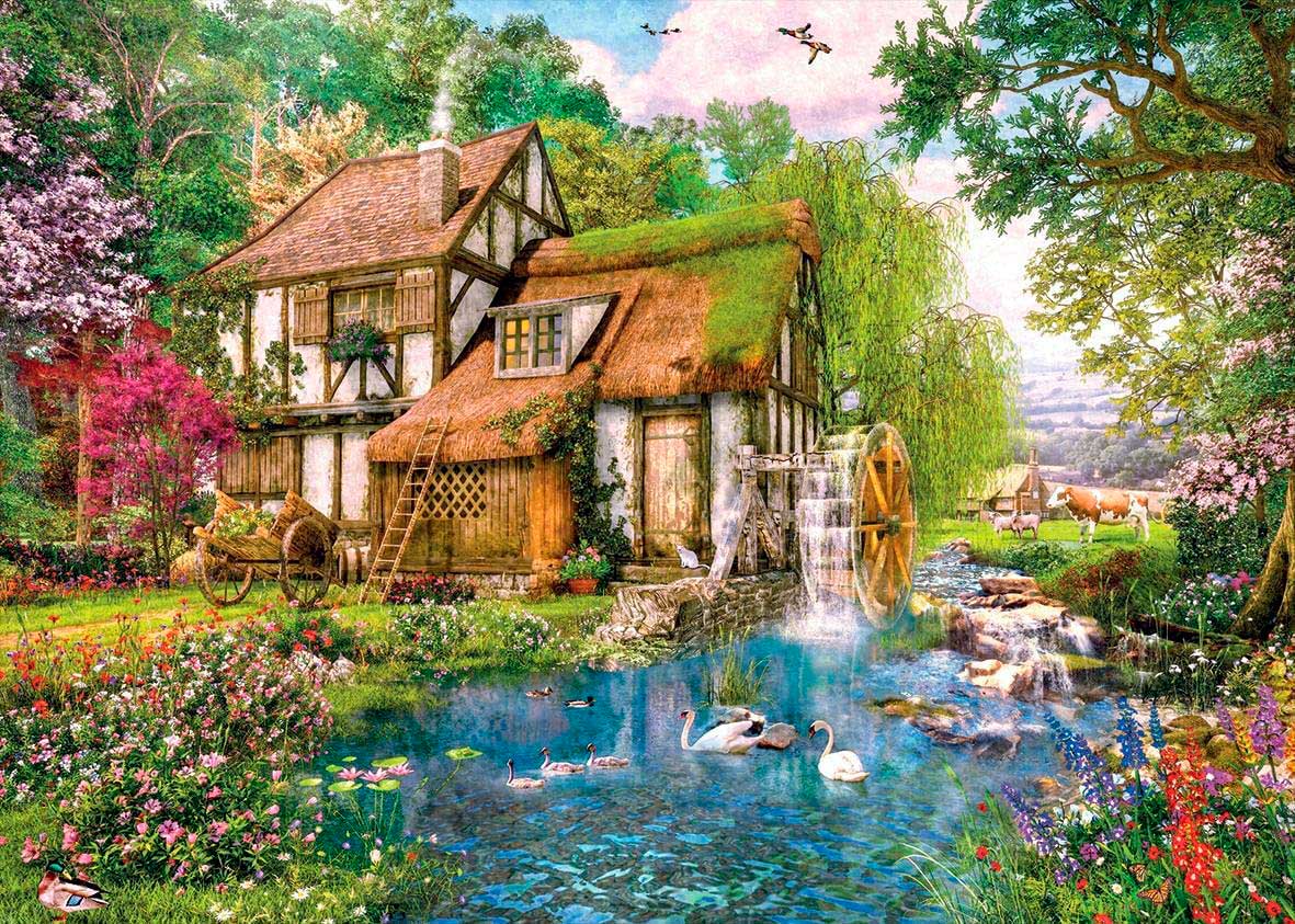 Falco Deluxe Rompecabezas Cabaña Con Molino De Agua 1000 Pza