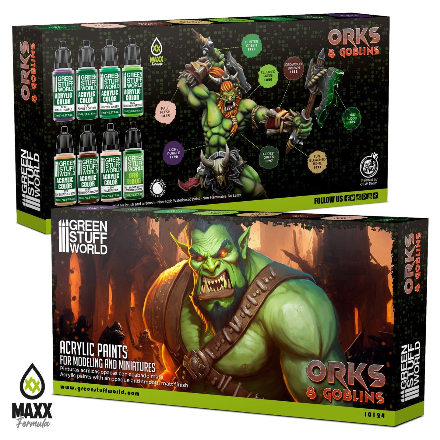 Green Stuff World Set Pinturas Orcos y Goblins 17ml 10124