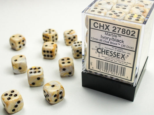 Dados Chessex Set De 36 Marble Ivory Black Set De Dados CHX27802