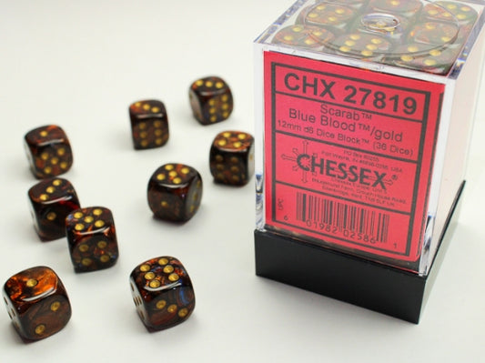 Chessex Scarab Dice D6 12mm Blue Blood Set De 36 CHX27819