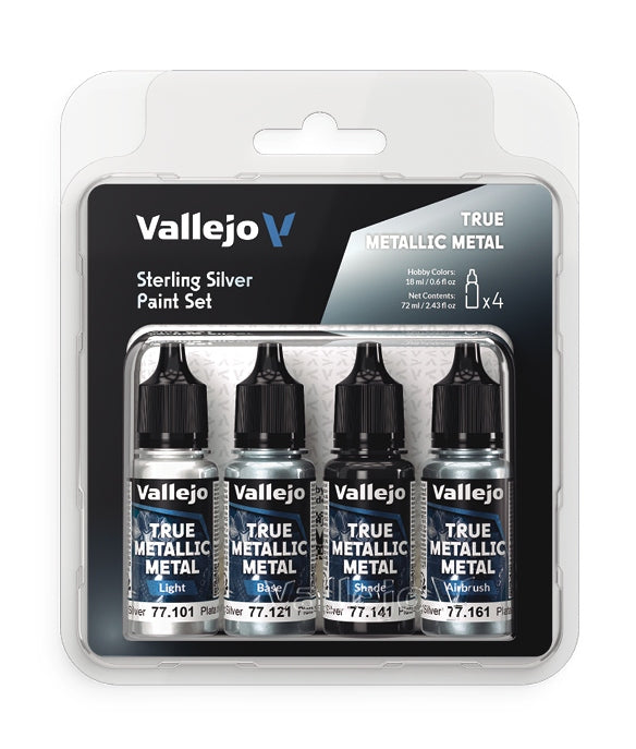 Vallejo True Metallic Metal Set 4 X 18ml Sterling Silver 77.251