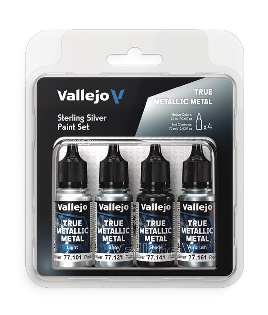 Vallejo True Metallic Metal Set 4 X 18ml Sterling Silver 77.251