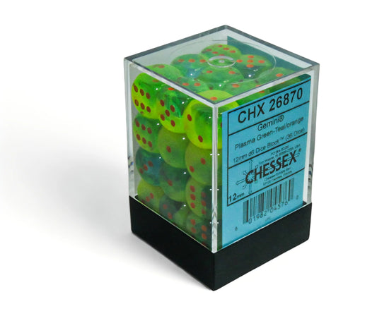 Chessex Dados Gemini Plasma Green Teal Orange 12mm D6 Chx26870