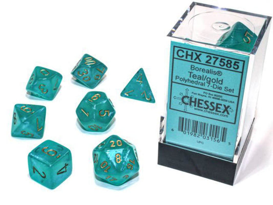 Dados Chessex Set 7 Dados Poliedricos Borealis Teal/gold Luminary Chx27585