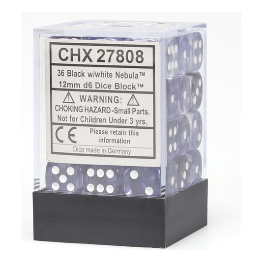 Dados Chessex Nebula Black/white 12mm D6 Chx27808
