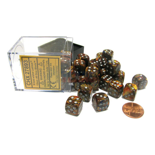 Chessex Lustrous Gold / Silver 12mm D6 Dice Set Chx27893