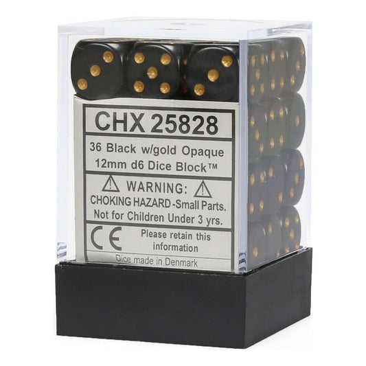 Chessex Dados Opaque Black/gold 12mm D6 Chx25828