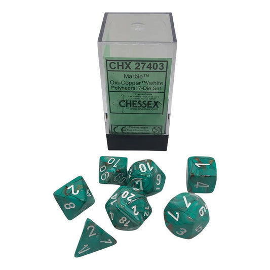 Chessex Dados Poliédricos Marble Oxi-copper/white Chx27403
