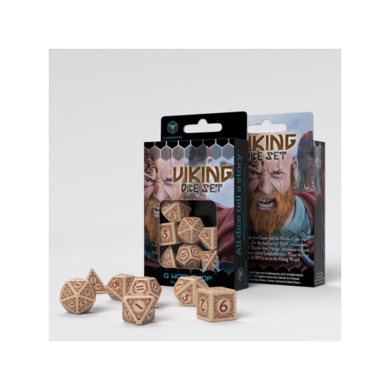 Q Workshop Viking Dice Set Beige Burgundry Dados Poliedricos