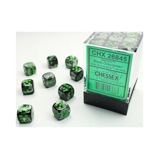 Chessex Dados Gemini Grey/green 12mm D6 Dice Set Chx26845