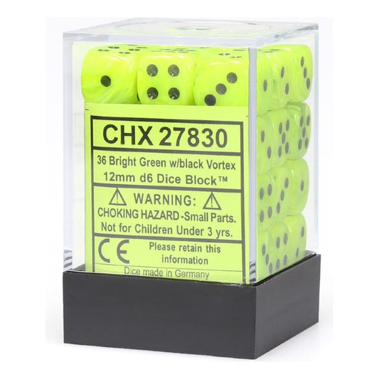 Chessex Dado Vortex Bright Green/black 12mm D6 Dice Chx27830