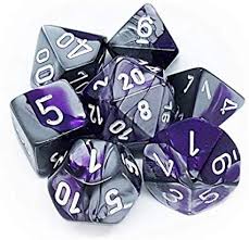 Dados Chessex Set 7 Dados Gemini Purple-steel/white Chx26432