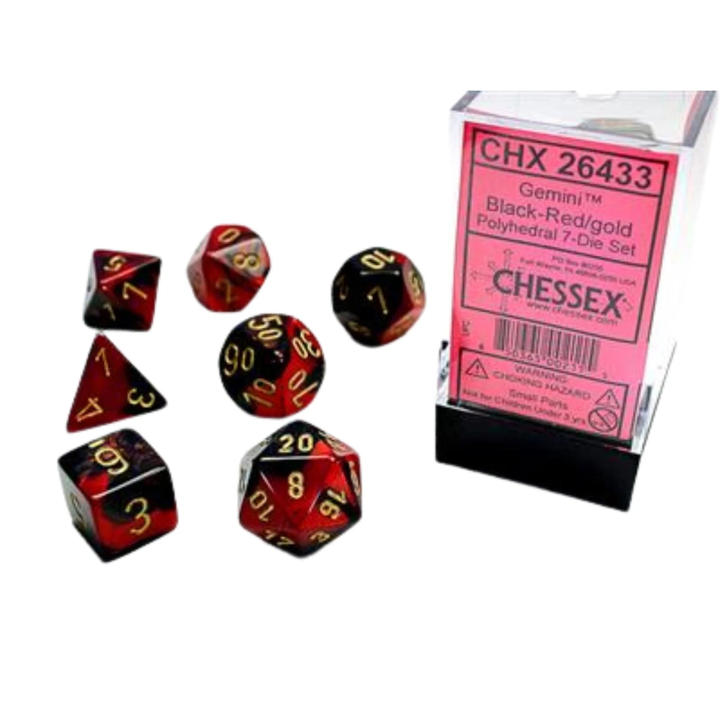Dados Chessex Set 7 Dados Poliedricos Gemini Black-red/gold Chx26433