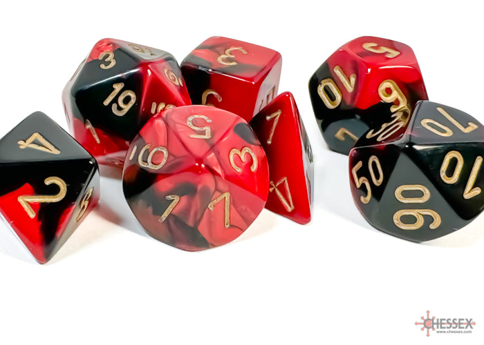 Dados Chessex Set 7 Dados Poliedricos Gemini Black-red/gold Chx26433