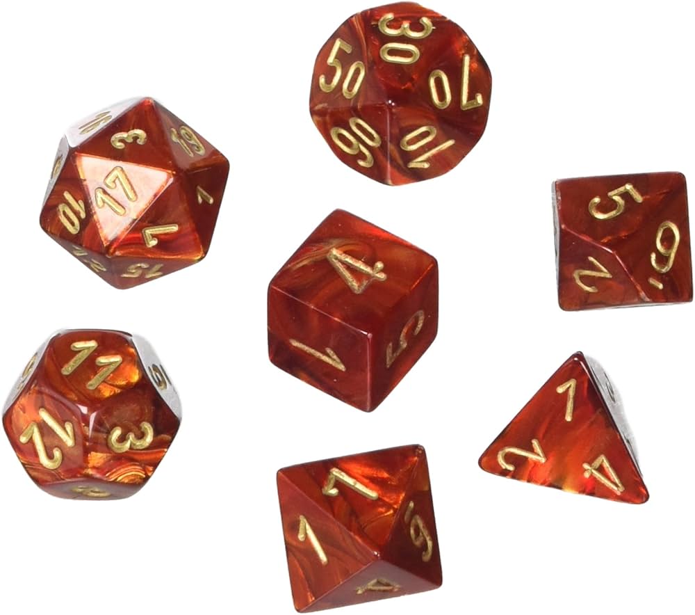 Dados Chessex Set 7 Dados Poliedricos Scarab Scarlet/gold Chx27414
