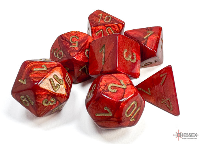 Dados Chessex Set 7 Dados Poliedricos Scarab Scarlet/gold Chx27414