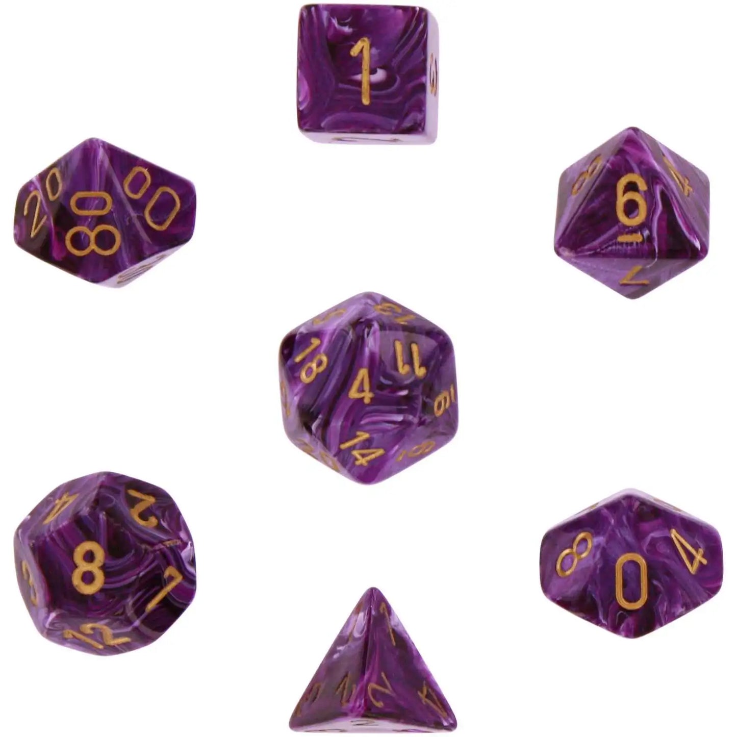 Dados Chessex Set 7 Dados Poliedricos Vortex Purple/gold Chx27437