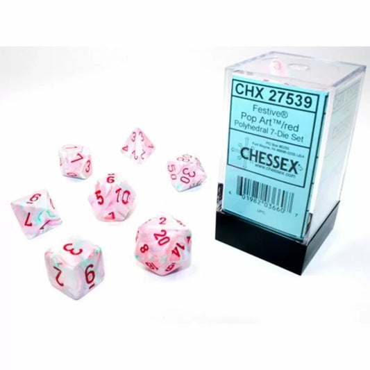 Dados Chessex Set 7 Dados Poliedricos Festive Popart/red Chx27539