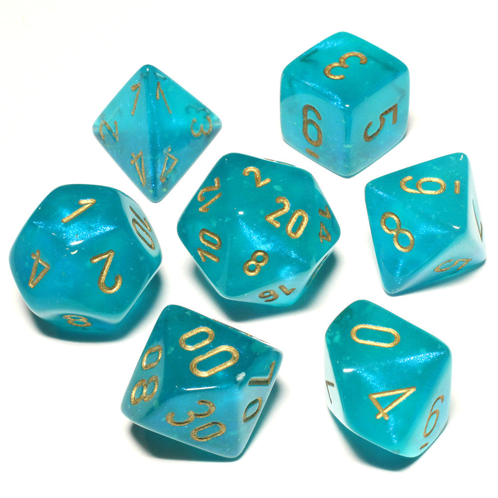 Dados Chessex Set 7 Dados Poliedricos Borealis Teal/gold Luminary Chx27585