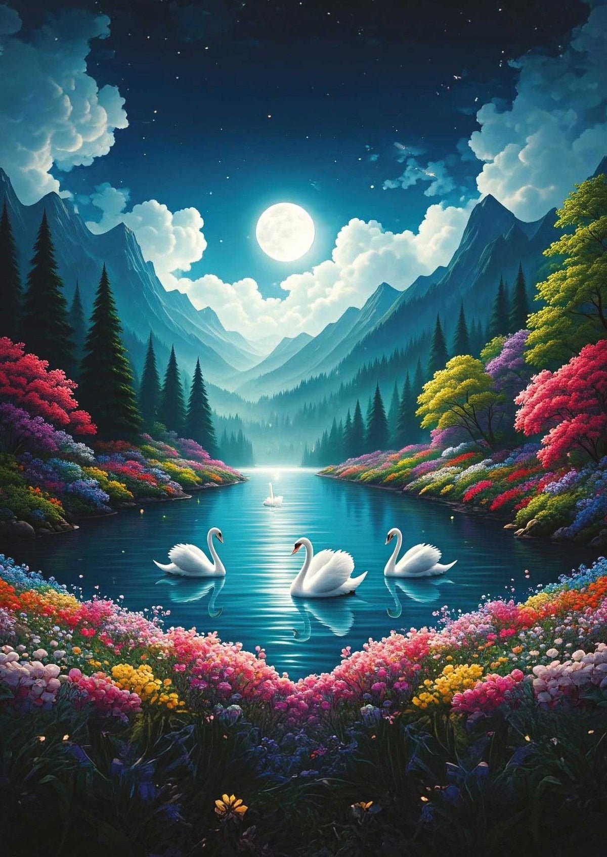 Art Puzzle Rompecabezas Cisnes a la Luz de la luna 500 Pzas
