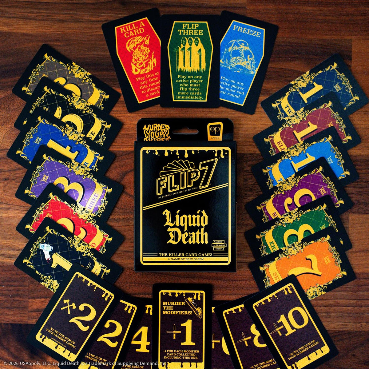 The OP Games Flip 7 Liquid Death juego de mesa