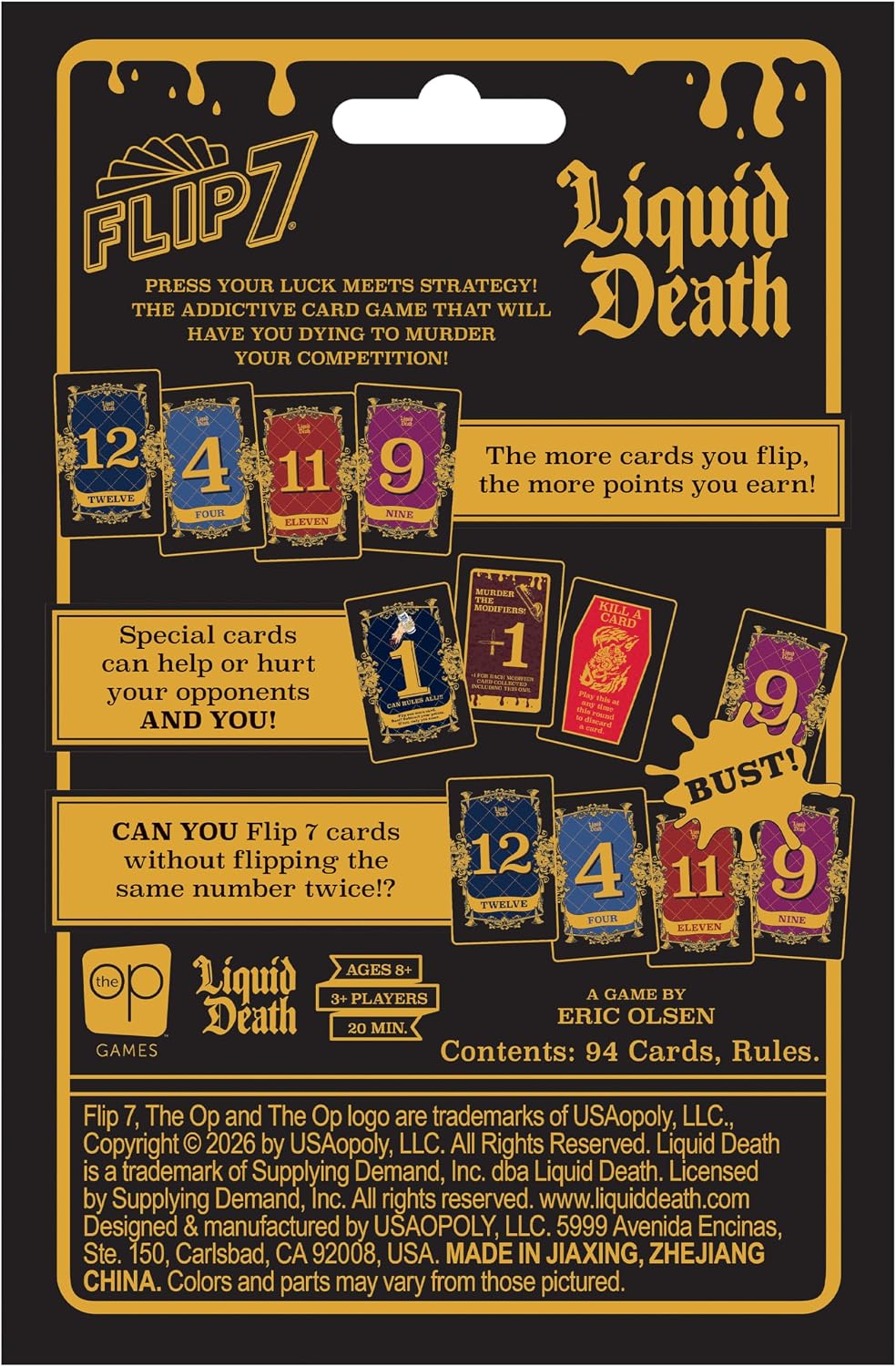 The OP Games Flip 7 Liquid Death juego de mesa