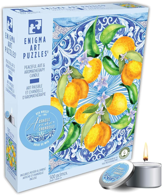 KI Rompecabezas Aromaterapia Limones Mosaico Mediterráneo Con Vela 500 Pz