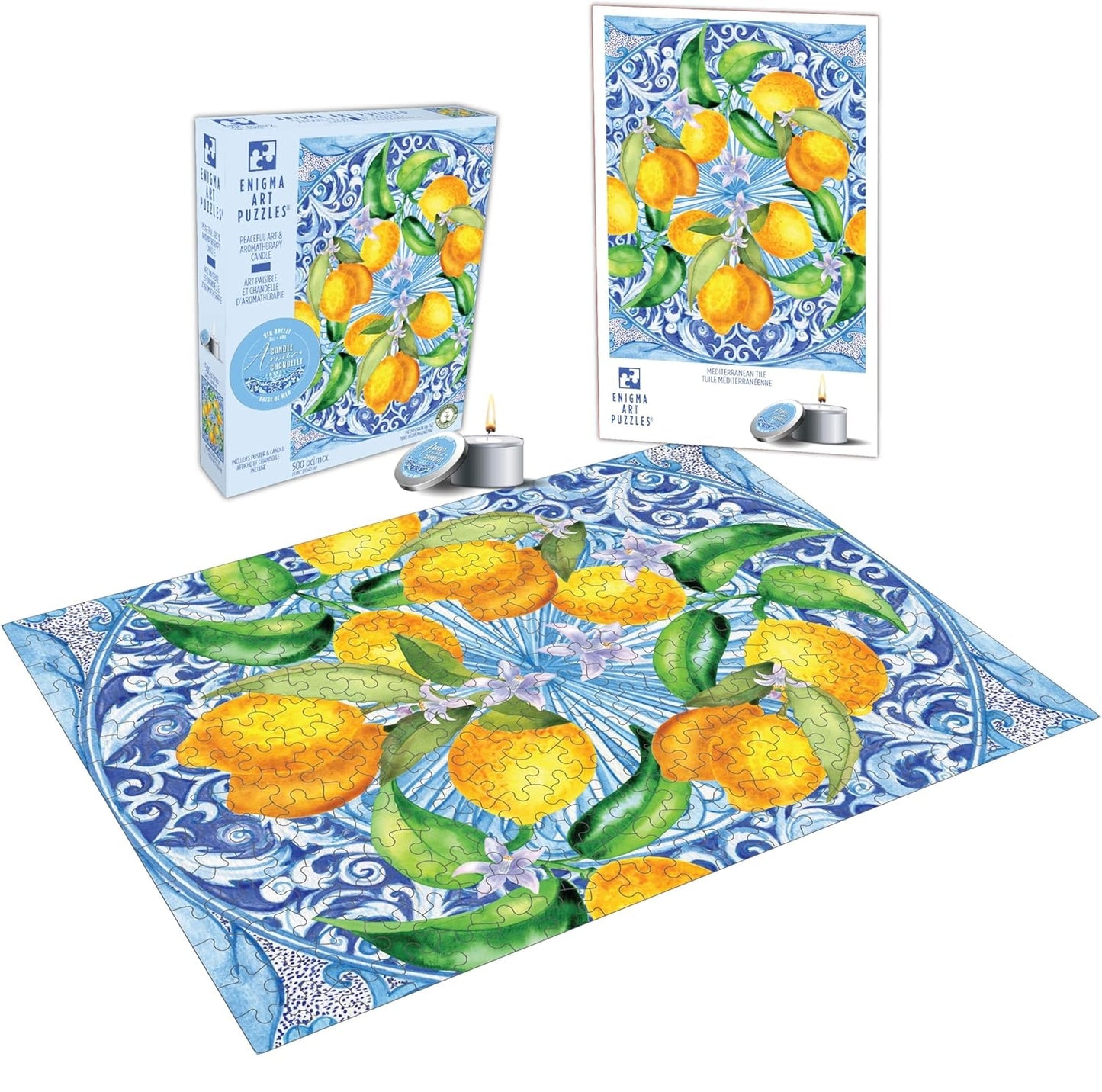 KI Rompecabezas Aromaterapia Limones Mosaico Mediterráneo Con Vela 500 Pz