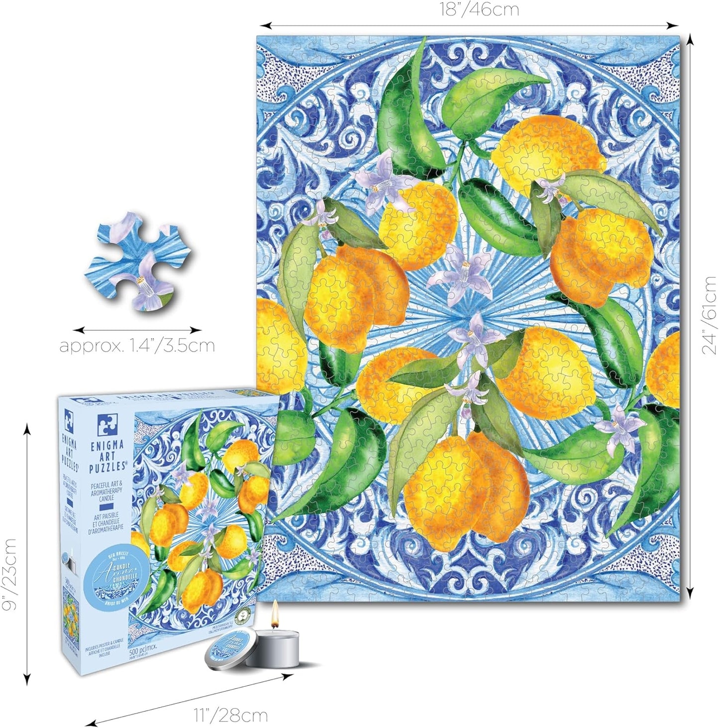 KI Rompecabezas Aromaterapia Limones Mosaico Mediterráneo Con Vela 500 Pz