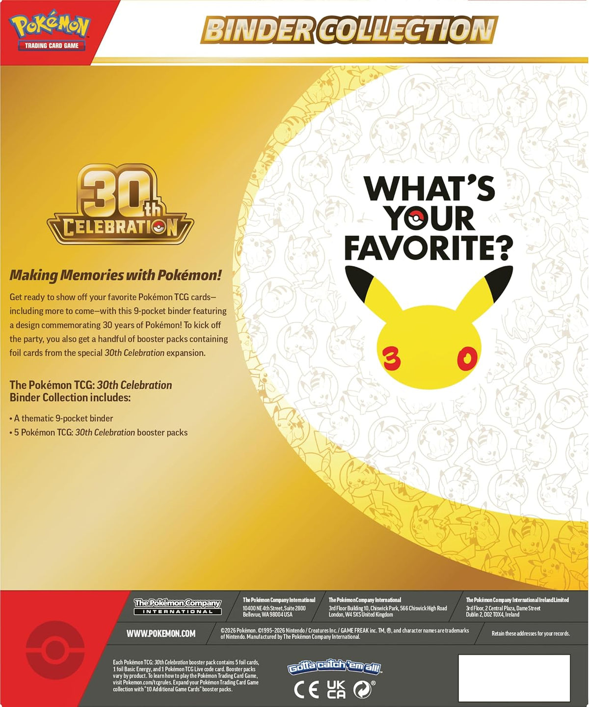 Pokemon TCG 30th Aniversario Binder Collection Album Inglés