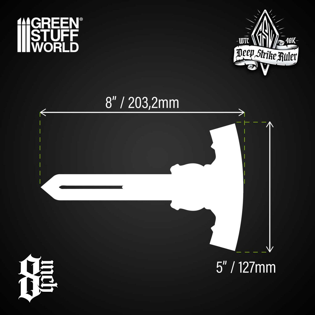 Green Stuff World Regla Deep Strike 8 Pulgadas Naranja Fluorecente